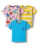 Babyhug Cotton Knit Half Sleeves T-Shirts with Beach Theme Print Pack of 3 - Yellow Blue & Pink