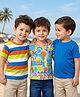 Babyhug Cotton Knit Half Sleeves T-Shirts with Beach Theme Print & Stripes Pack of 3 - Multicolor