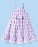 Babyhug Cotton Woven Sleeveless Checks Frock With Bow Applique & Smocked Detailing - Lilac