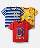 Babyhug Cotton Knit Half Sleeves T-Shirts with Sports Theme Print & Stripes Pack of 3 - Red Yellow & Blue