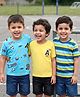 Babyhug Cotton Knit Half Sleeves T-Shirts with Stripes & Sport Theme Print Pack of 3 - Light Blue & Yellow