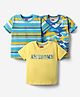 Babyhug Cotton Knit Half Sleeves T-Shirt With Stripes & Awesome Text Print Pack Of 3 - Yellow & Light Blue