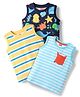 Babyhug Cotton Knit Sleeveless Tank T-Shirts With Stripes & Sea Life Print Pack Of 3 - Navy Blue & Yellow