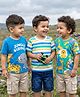 Babyhug Cotton Knit Half Sleeves T-Shirt with Jungle Theme Print & Stripes Pack of 3 - Blue White & Light Green