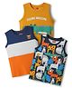 Babyhug Cotton Knit Sleeveless Tank T-Shirt with Animal Print Pack of 3 - Navy Blue & Mustard