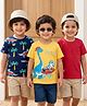 Babyhug Cotton Knit Half Sleeves T-Shirts with Dino Print Pack of 3 - Red Yellow & Navy Blue