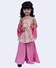 Twisha Cotton Sleeveless Gota Lace Embellished Beach Theme Printed Top With Polka Dots Printed Sharara & Dupatta Set - White & Pink