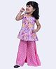 Twisha Sleeveless Floral Printed & Lace Embellished Top With Sharara Set - Mauve & Pink