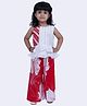 Twisha Cotton Sleeveless Mirror Work Detailed Layered Top With Floral Printed Palazzo Set - White & Red