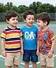 Babyhug Cotton Knit Half Sleeves T-Shirt With Stripes & Awesome Text Print Pack Of 3 - Yellow Red & Blue