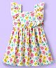 Babyhug Cotton Woven Frill Sleeves Frock with Floral Print & Bow Applique - White