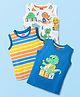Babyhug Cotton Knit Sleeveless Tank T-Shirts With Stripes & Dino Print Pack Of 3 - White & Blue