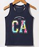 Doreme Single Jersey Knit Sleeveless Tank T-Shirt with CA Text Print - Navy Blue