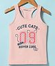 Doreme Single Jersey Knit Sleeveless Tank T-Shirt with Cute Cats Text Print - Pink