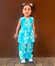 Mamma's Bear Cotton Seleeveless Floral Printed Long Top & Coordinating Pant Set - Turquoise Blue