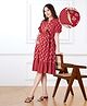 Bella Mama Woven Half Sleeves Floral Printed Maternity Dress with Pocket - Maroon