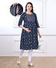 Bella Mama Woven Three Fourth Sleeves Maternity Suit Set With Floral Print - Navy Blue