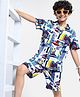OLLINGTON ST. Cotton Knit Printed Co-ords Set Of Half Sleeves Shirt & Shorts - Navy Blue & White