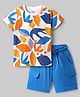Ollington St. Cotton Half Sleeves Printed T-Shirt & Shorts Set - Multicolor & Blue
