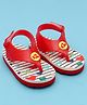 Babyoye Velcro Closure Flip Flops With Stripes & Hearts Print - Red