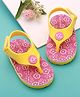 Babyoye Velcro Closure Flip Flops With Floral Print - Yellow & Lilac