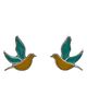 LA BELLE VIE 925 Sterling Silver Hypoallergenic Bird With Wings Earring - Yellow & Green