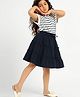 Somersault Cotton Half Sleeves Striped Top With Tiered Skirt Set - Blue