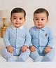 Somersault Pack Of 2 Cotton Knit Full Sleeves Striped & Boat Printed Sleepsuits - Blue