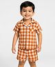 Somersault Cotton Half Sleeves Checked Shirts With Coordinating Shorts Set - Brown