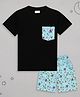 Sheer Love Cotton Jersey Knit Half Sleeves Pocket Detailed Tee With Space Theme Printed Coordinating Shorts Set - Black & Blue