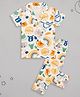 Sheer Love Poplin Woven Half Sleeves Wild Animals Printed Shirt With Coordinating Pajama Set - White
