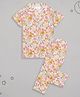 Sheer Love Poplin Woven Half Sleeves Floral Printed Shirt With Coordinating Pajama Set - White