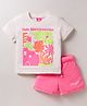 Wingsfield Cotton Half Sleeves Leaves & Typography Printed Tee With Shorts Set - Cream