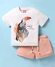 Wingsfield Cotton Half Sleeves Typography & Bird Printed Tee With Shorts Set - Cream