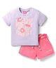 Wingsfield Cotton Half Sleeves Typography & Floral Printed Tee With Shorts Set - Lavender