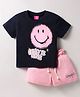 Wingsfield Cotton Half Sleeves Smiley Printed Tee With Shorts Set - Navy Blue