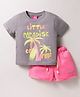 Wingsfield Cotton Half Sleeves Typography Printed Tee With Shorts Set - Grey