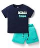 Wingsfield Cotton Half Sleeves Brand Name Printed Tee With Shorts Set - Blue