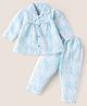 Mom's pet Cotton Knit Full Sleeves Striped Coordinating Shirt Pajama Set - Blue