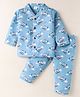 Mom's pet Cotton Knit Full Sleeves Airplane Printed Coordinating Night Suit Set - Blue