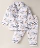 Mom's pet Cotton Knit Full Sleeves Animals Printed Coordinating Night Suit Set - White