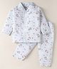 Mom's pet Cotton Linen Knit Full Sleeves Bunny Printed Coordinating Night Suit Set - Blue