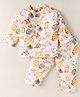 Mom's pet Cotton Blend Knit Full Sleeves Animals Printed Coordinating Night Suit Set - Yellow