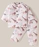 Mom's pet Cotton Blend Knit Full Sleeves Animals Printed Coordinating Night Suit Set - Brown