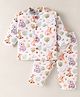 Mom's pet Cotton Blend Knit Full Sleeves Animals Printed Coordinating Night Suit Set - White
