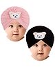 Babymoon Set Of 2 Stretchable Bear Designed Turban Caps - Pink & Black-  Diameter 36-40 Cms