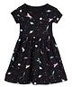 ZIP ZAP ZOOP Cotton Knit Half Sleeves Unicorn & Space Theme  Printed Dress - Black