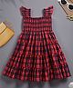 ZIP ZAP ZOOP Cotton Sleeveless Frill Detailed Checked & Smocked Dress - Red & Black