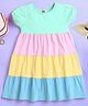 ZIP ZAP ZOOP Cotton Half Sleeves Cut & Sew Tiered Dress - Green Pink Yellow & Blue