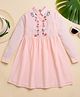 ZIP ZAP ZOOP Cotton Full Sleeves Flower Embroidered Dress - Peach